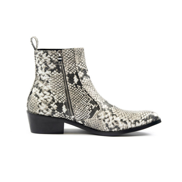 The Richards is a women’s grey snakeskin, premium leather boot
